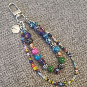 Multicolored Beaded Bag Charm with 'Believe' Charm